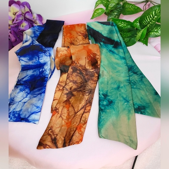 3PCS Tie dye SILK TWILLY SCARVES for BAGS NWOT - Picture 3 of 3